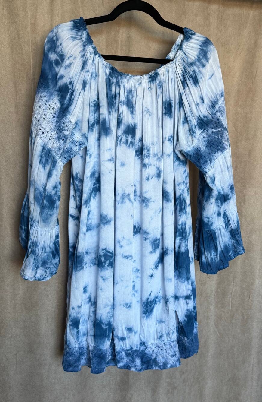 Raviya Blue White Tie Dye Coverup Dress 0X